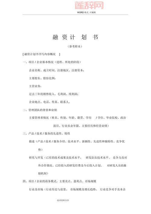 个人项目融资计划书模板：快速打造你的融资方案