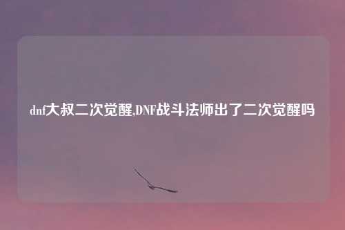dnf大叔二次觉醒,DNF战斗法师出了二次觉醒吗