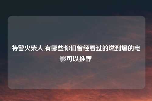 特警火柴人,有哪些你们曾经看过的燃到爆的电影可以推荐