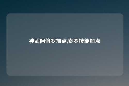 神武阿修罗加点,索罗技能加点