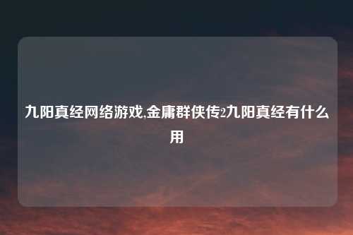 九阳真经网络游戏,金庸群侠传2九阳真经有什么用