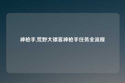 神枪手,荒野大镖客神枪手任务全流程