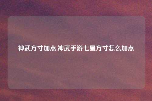 神武方寸加点,神武手游七星方寸怎么加点