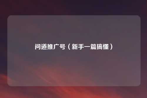 问道推广号(新手一篇搞懂)