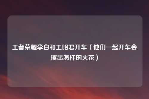 王者荣耀李白和王昭君开车（他们一起开车会擦出怎样的火花）