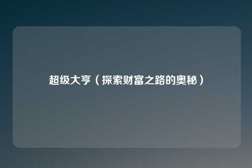 超级大亨（探索财富之路的奥秘）