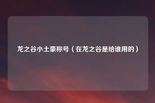 龙之谷小土豪称号（在龙之谷是给谁用的）