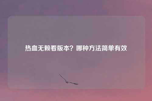 热血无赖看版本？哪种方法简单有效