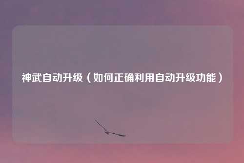神武自动升级(如何正确利用自动升级功能)