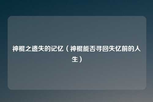 神棍之遗失的记忆（神棍能否寻回失忆前的人生）