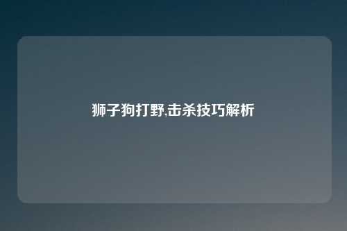 狮子狗打野,击杀技巧解析