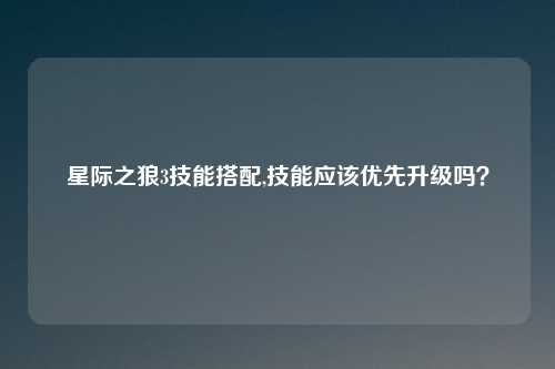 星际之狼3技能搭配,技能应该优先升级吗？
