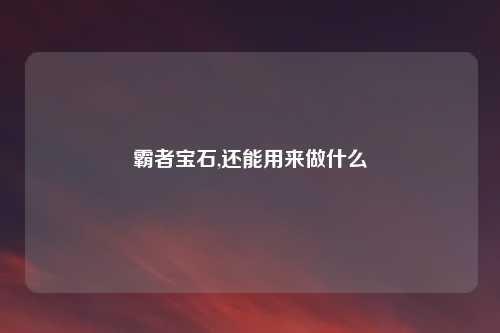 霸者宝石,还能用来做什么