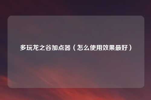 多玩龙之谷加点器（怎么使用效果最好）