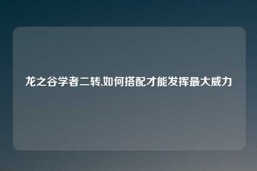 龙之谷学者二转,如何搭配才能发挥最大威力
