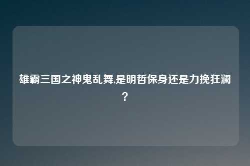 雄霸三国之神鬼乱舞,是明哲保身还是力挽狂澜？