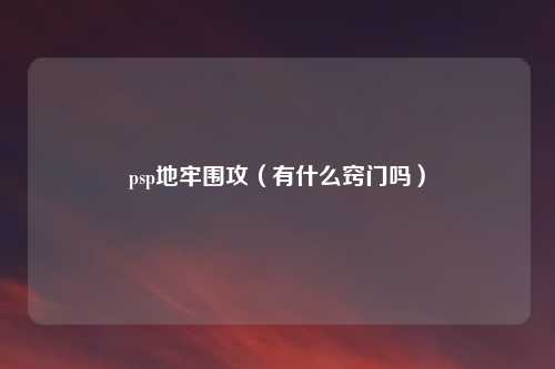 psp地牢围攻（有什么窍门吗）