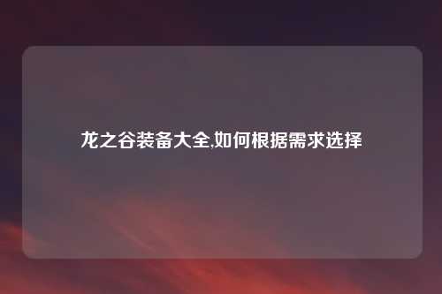 龙之谷装备大全,如何根据需求选择