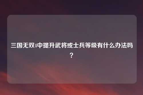 三国无双4中提升武将或士兵等级有什么办法吗？