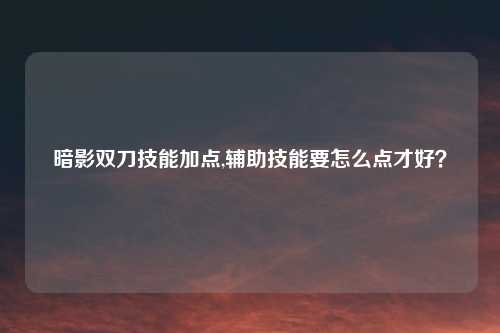 暗影双刀技能加点,辅助技能要怎么点才好？
