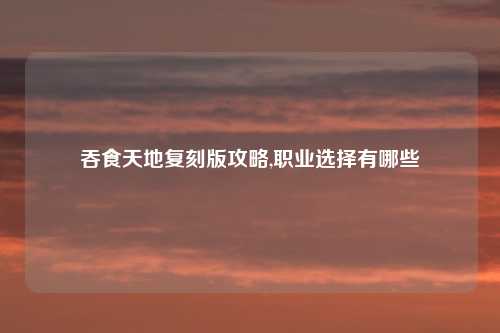 吞食天地复刻版攻略,职业选择有哪些