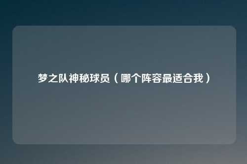梦之队神秘球员（哪个阵容最适合我）