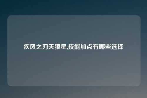疾风之刃天狼星,技能加点有哪些选择
