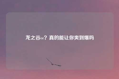 龙之谷ce？真的能让你爽到爆吗