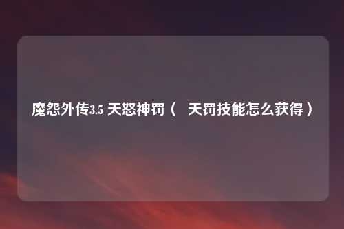 魔怨外传3.5 天怒神罚（  天罚技能怎么获得）