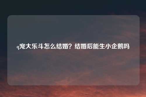 q宠大乐斗怎么结婚？结婚后能生小企鹅吗