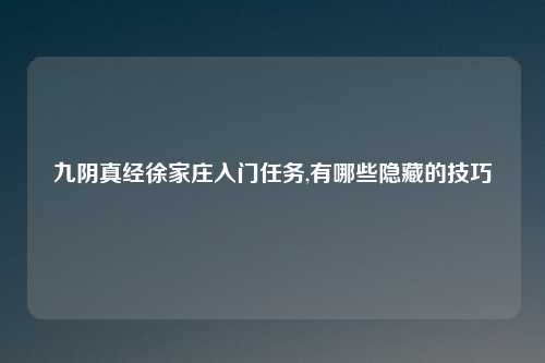 九阴真经徐家庄入门任务,有哪些隐藏的技巧