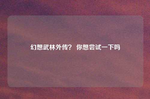 幻想武林外传？ 你想尝试一下吗