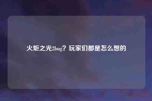火炬之光2bug?玩家们都是怎么想的