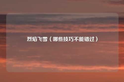 烈焰飞雪(哪些技巧不能错过)
