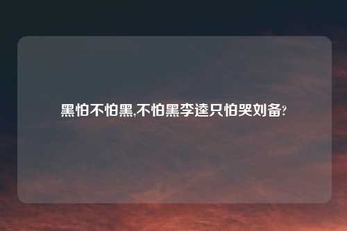 黑怕不怕黑,不怕黑李逵只怕哭刘备?
