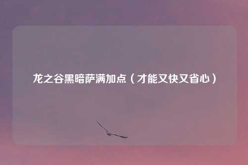 龙之谷黑暗萨满加点（才能又快又省心）