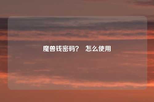 魔兽钱密码？  怎么使用