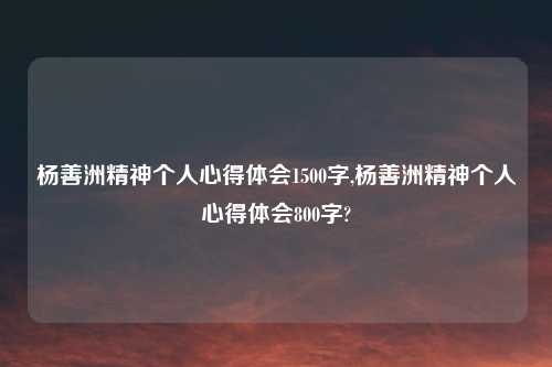 杨善洲精神个人心得体会1500字,杨善洲精神个人心得体会800字?