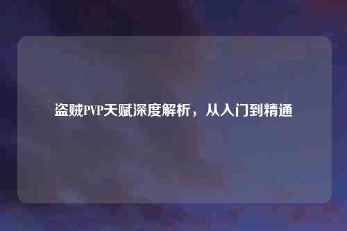 盗贼PVP天赋深度解析，从入门到精通